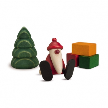 Miniatur-Set 1, Weihnachtsmann auf Kante sitzend mit Baum und Geschenken